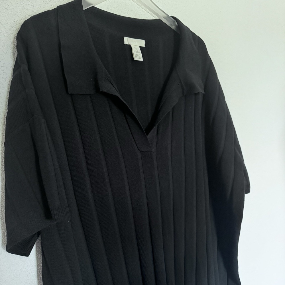 H&M Women Midi Sweater Shift Dress Size XL Black Lagenlook Minimalist Office - Picture 4 of 9